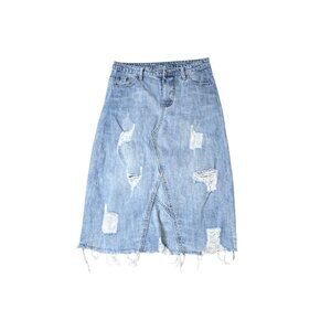Vintage Y2K Frayed Denim Pencil Skirt Womens Size S Blue